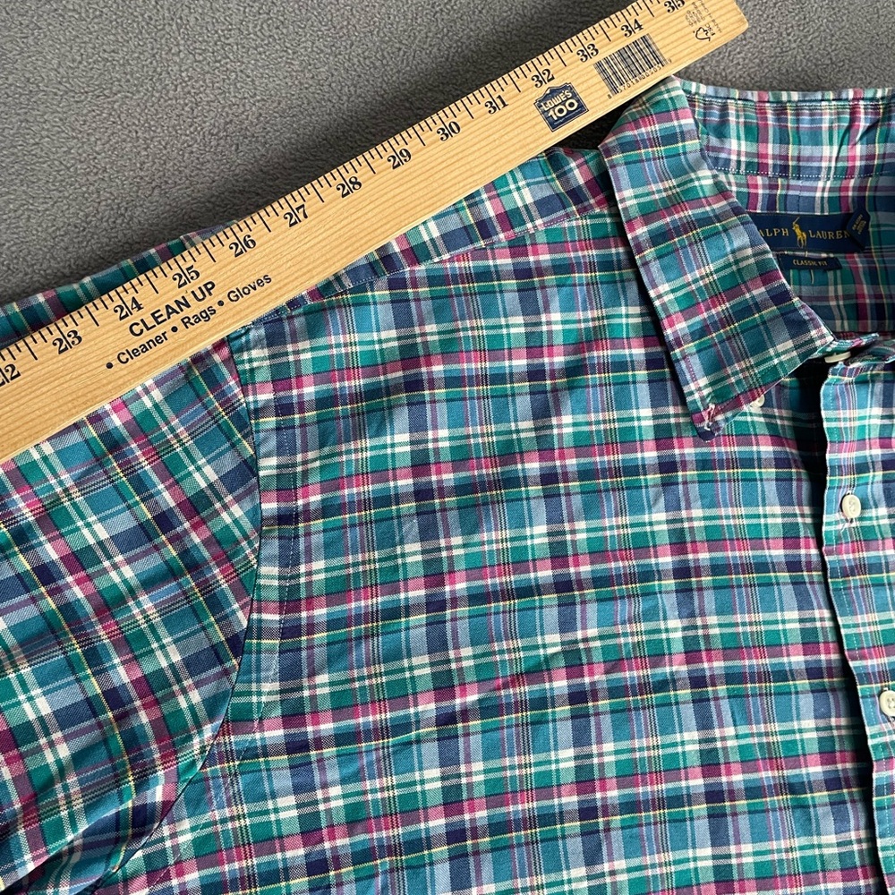 Ralph Lauren Men's Blue Green plaid button down sz 3xB  classic fit flesh pony - Picture 8 of 10